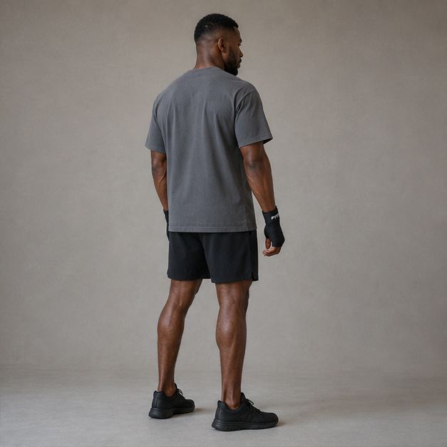 Back studio view of the FYTR Core T-Shirt in Charcoal