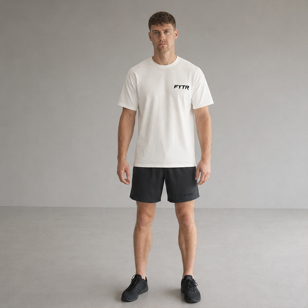 Front studio view of the FYTR Core T-Shirt in Off White