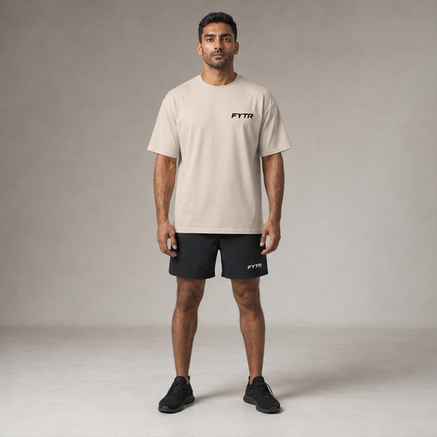 Front studio view of the FYTR Core T-Shirt in Sand