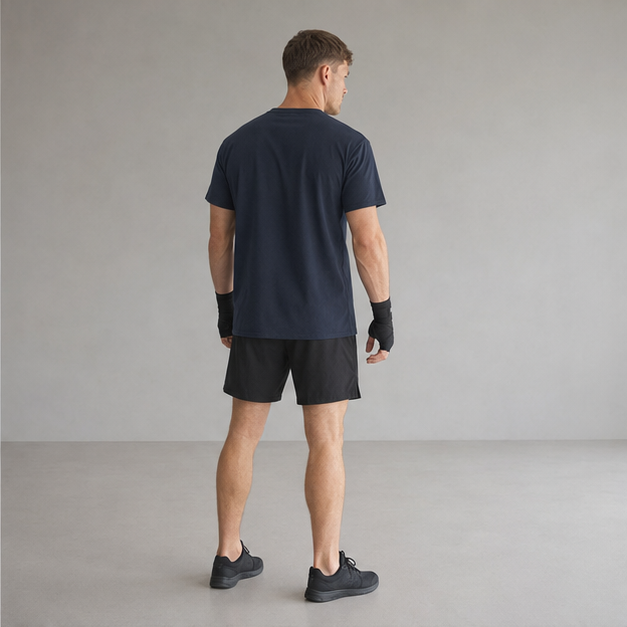 Back studio view of the FYTR Core T-Shirt in Washed Navy